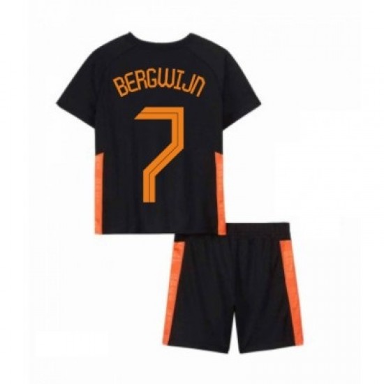 Camisola Países Baixos Steven Bergwijn 7 Criança Equipamento Segundo Euro 2020 Manga Curta